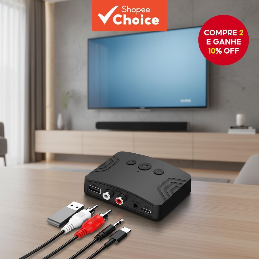  Receptor de Música Bluetooth para Som Doméstico com Saída Auxiliar 3.5mm e Reprodução via USB