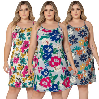 Kit 3 Vestidos Liganete Plus Alcinha  - Estampas Variadas em Oferta na Shopee