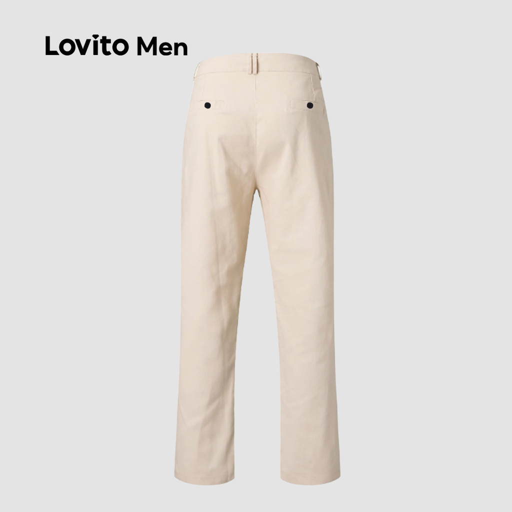 Detalhes do Lovito Calça Casual Estrutura com Linha de Botões para Todas As Estações Calças de Damasceno para Homens LNE110143