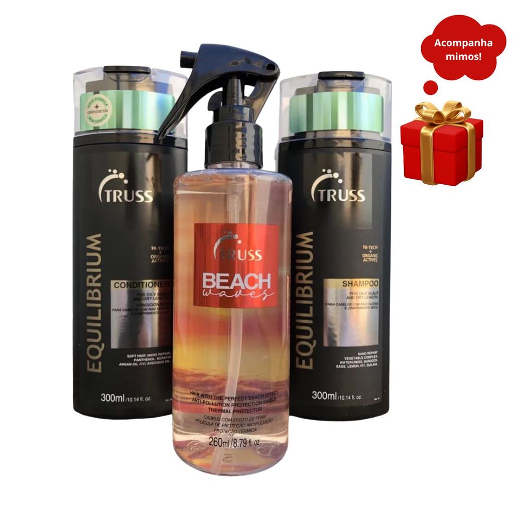 Truss Equilibrium Shampoo e Condicionador 300ml + Beach Waves 260ml