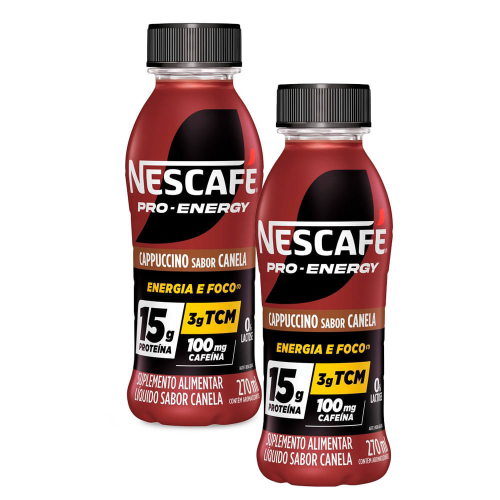 Kit 2 Suplemento Alimentar Nescafé Pro-Energy 15g de Proteína Capuccino Canela 270ml em Oferta na Shopee