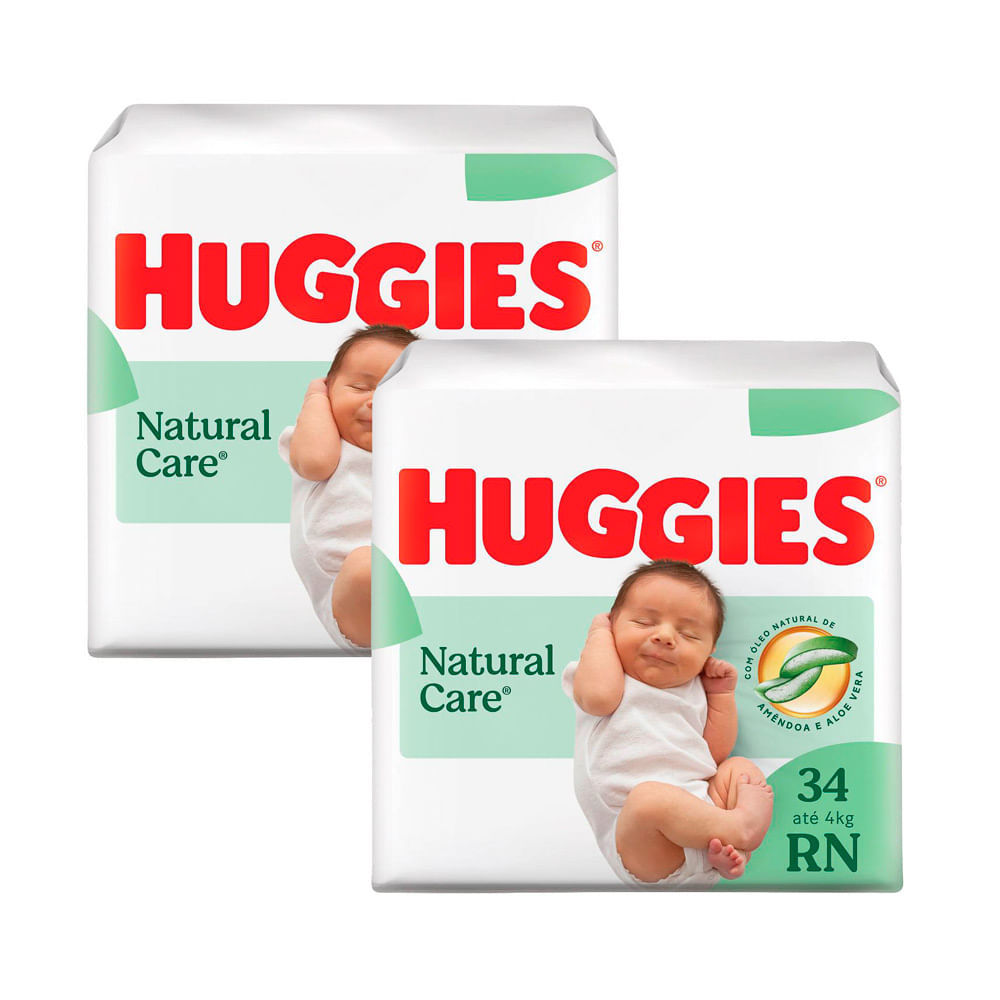 Kit 2 Fralda Premium Huggies Natural Care RN 34 Unidades em Oferta na Shopee