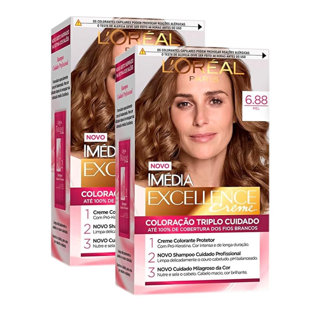 Kit 2 Tintura Creme Imédia Excellence L'oréal Mel 6.88 Kit em Oferta na Shopee