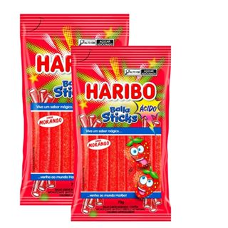 Kit 2 Balas Haribo Sticks Morango Ácido 70g em Oferta na Shopee