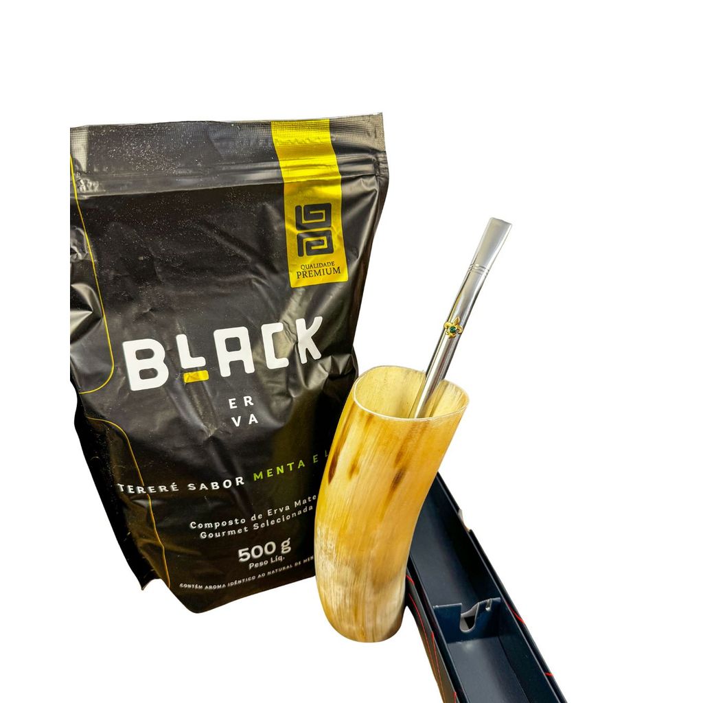 Kit Tereré – Guampa + Bomba + Erva Black Erva Menta & Limão
