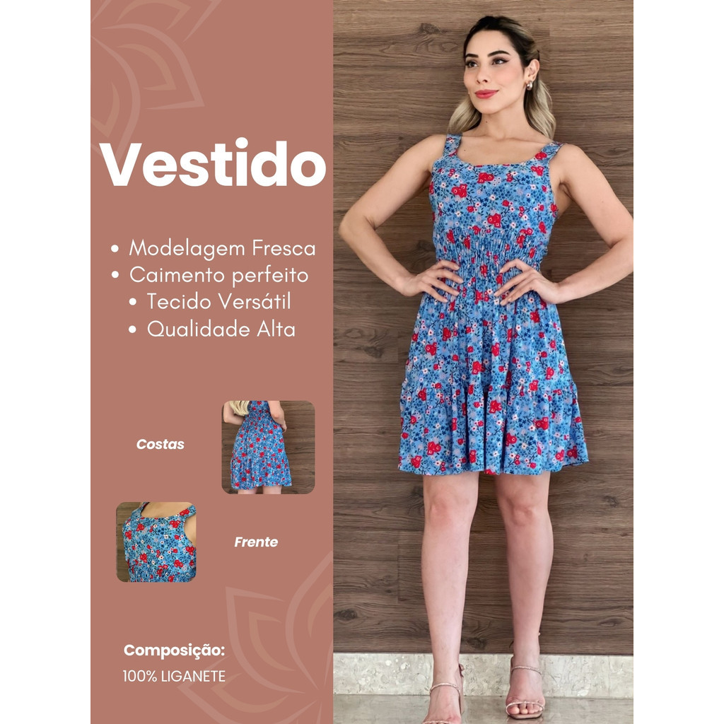 Kit 2 Vestidos Regata Com Elastex e Babado Liganete Confortável em Oferta na Shopee