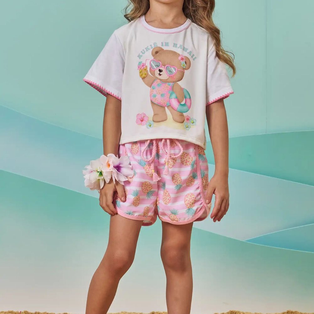 Conjunto Verão Infantil Menina Blusa Boxy Over e Shorts-KUKIÊ