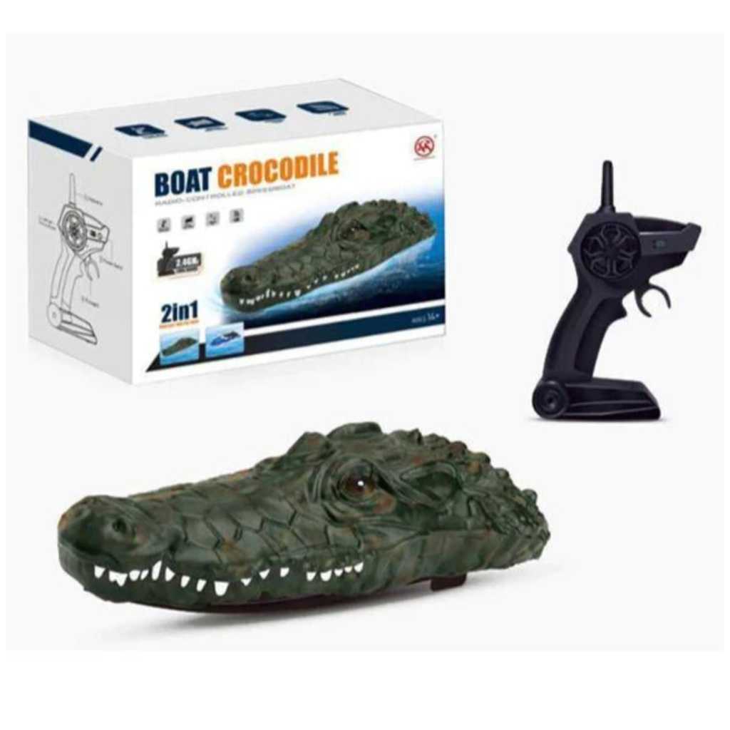Barco Lancha Jacaré 2 Em 1 Crocodilo Controle Remoto Bateria Recarregável Brinquedo De Água Diversão Crianças