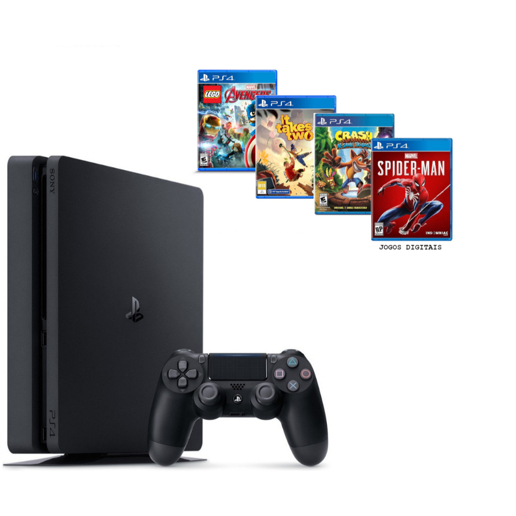 Sony Playstation 4 500gb Ps4 Slim + SPIDER MAN + IT TAKE TWO + CRASH TRILOGY + LEGO AVENGERS