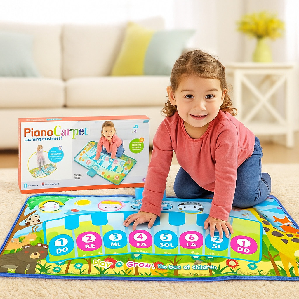 Tapete Musical Infantil Piano Eletrônico 8 Teclas 3 Modos Som Toque Música Teclado Musical