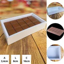 5~25 CAIXA P/ BARRA 300G DE CHOCOLATE BRANCA 16X8X3,4CM (YIN) P0319 (CHOCO)
