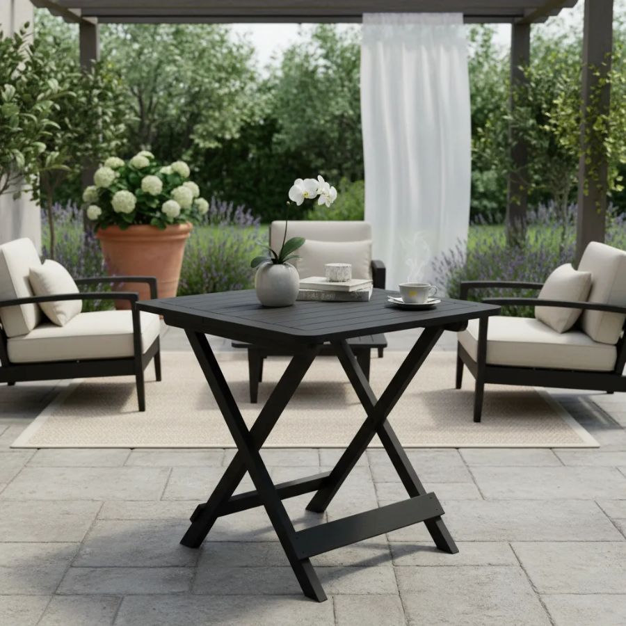 Mesa Quadrada De Plastico Dobrável Preta Multiuso Mesa Quadrada 80x72x70cm Arqplast