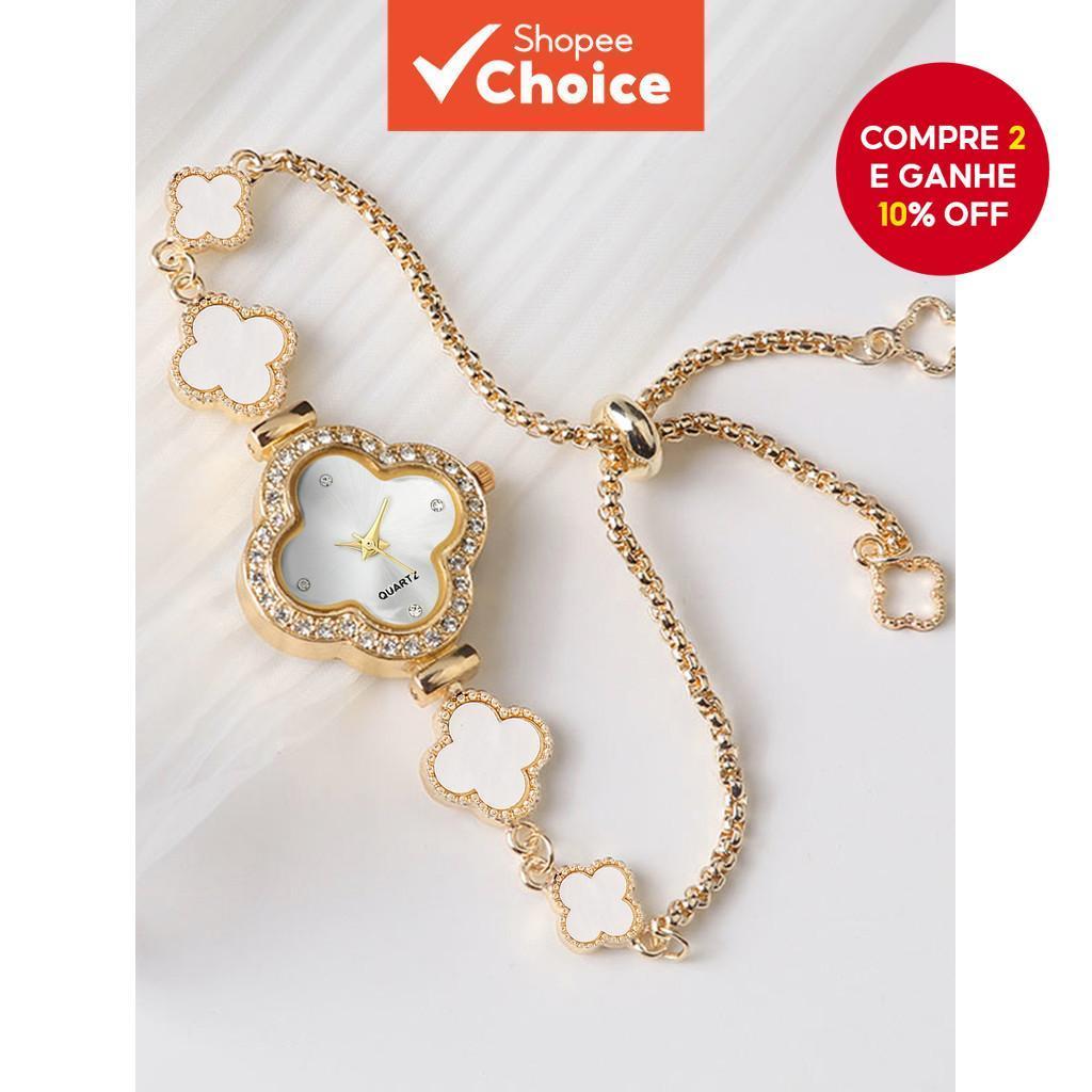 LUCKYFOX Relógio De Quartzo Com Mostrador De Trevo De Quatro Folhas Elegante Para Mulheres , Dia Dos Namorados Das Mães