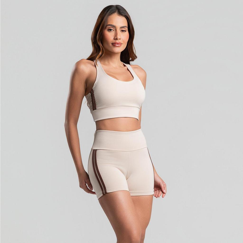 Conjunto com Listras Top e Short Fitness Academia Zero Transparência Conforto e Suporte nos Treino