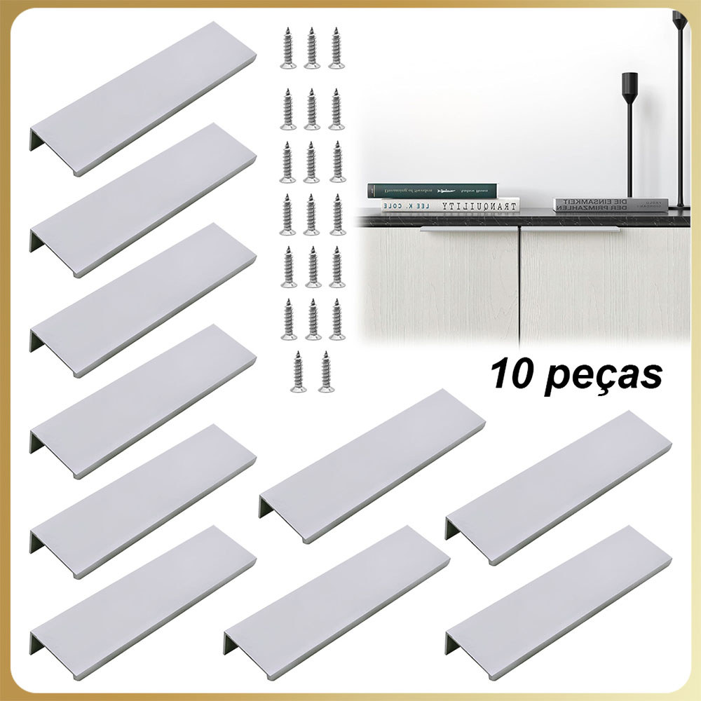 10 Puxadores De Móveis Armários Gavetas Cristaleiras Slim 128mm,Cinza,para Armários/gavetas/guarda-roupas/gavetas