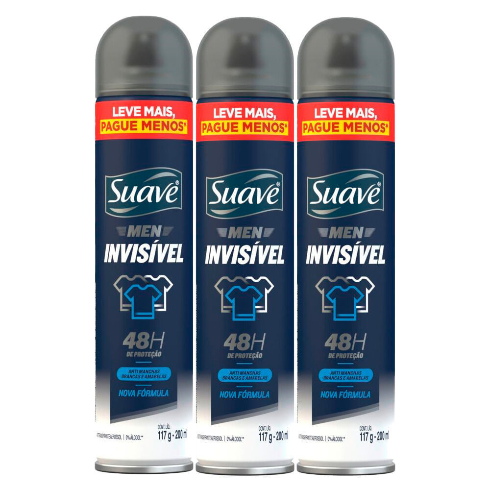 Kit 3 Desodorante Aerosol Suave Invisível 48 Horas de Proteção 200ml em Oferta na Shopee