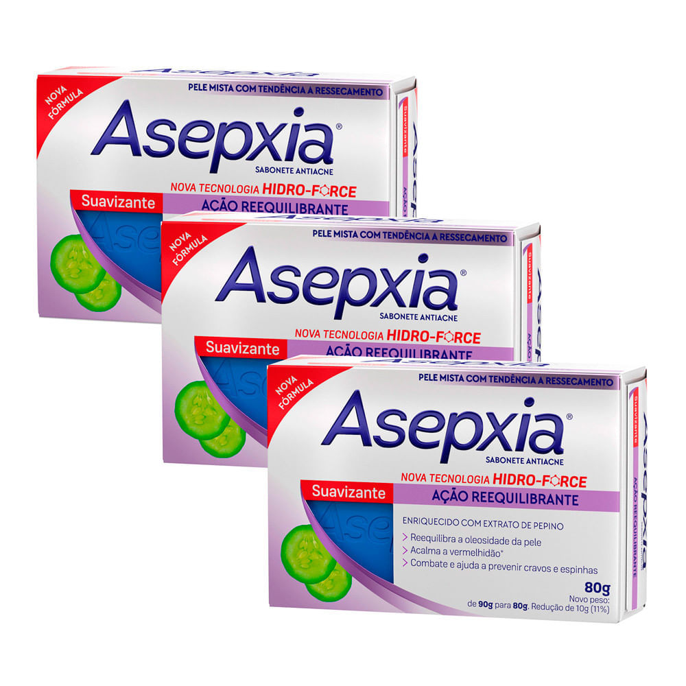 Kit 3 Sabonete Asepxia Suavizante Ação Reequilibrante 80g em Oferta na Shopee