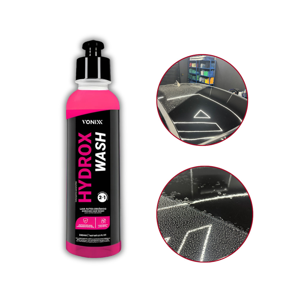 Hydrox Wash 240ml Vonixx Shampoo Automotivo Neutro Limpeza Profunda Com Cera Proteção SiO2 Oferta