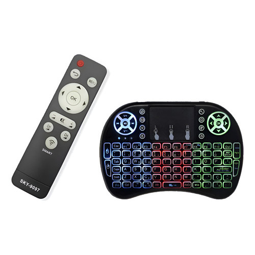 Controle Para Tv 4k Universal E Mini Teclado Pra Tv Box Preto