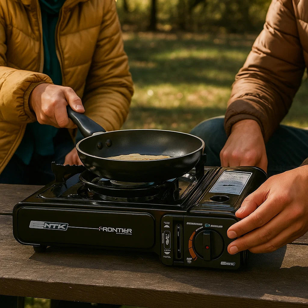 Fogareiro de Mesa Frontier Preta Viagem, Camping e Acampamento Consumo de Gás: 160 g/h