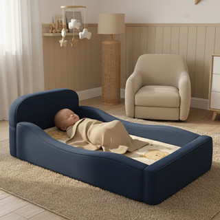Mini Berço Cama Moisés Montessoriana De Espuma Com Colchão Azul