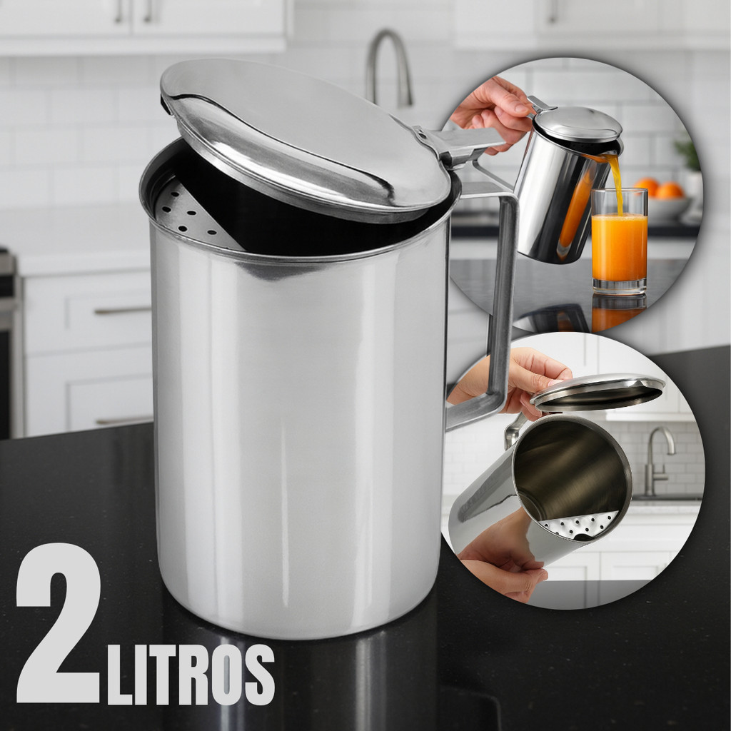 Jarra Inox 2 Litros Com Tampa Aparador De Gelo Água Suco Buffet Restaurante Drinks em Oferta na Shopee