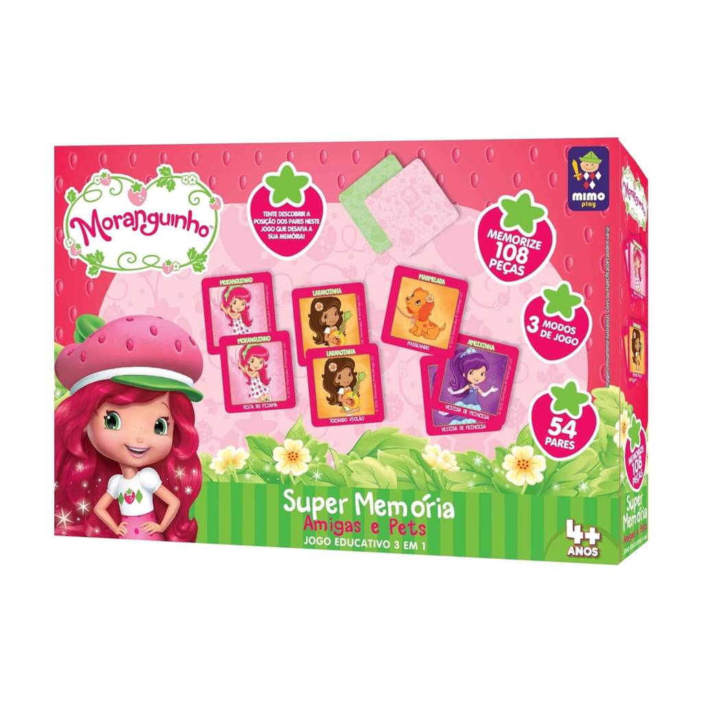 Jogo Super Memória 3 em 1 da Moranguinho com 108 peças Mimo Toys - 4123 em Oferta na Shopee
