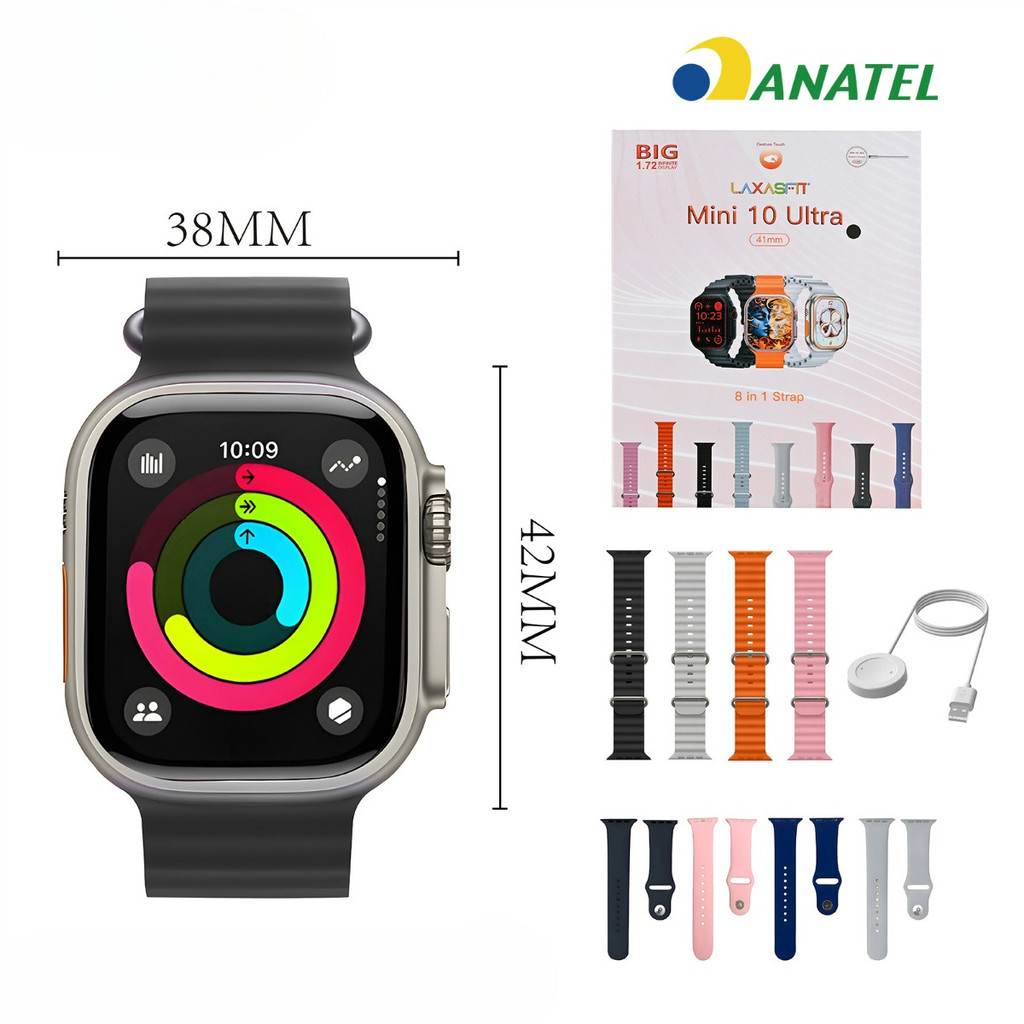 Smartwatch LaxasFit Mini 10 Ultra 41mm + conjunto 8 Pulseiras | Tela 1.72" | Monitoramento de Saúde