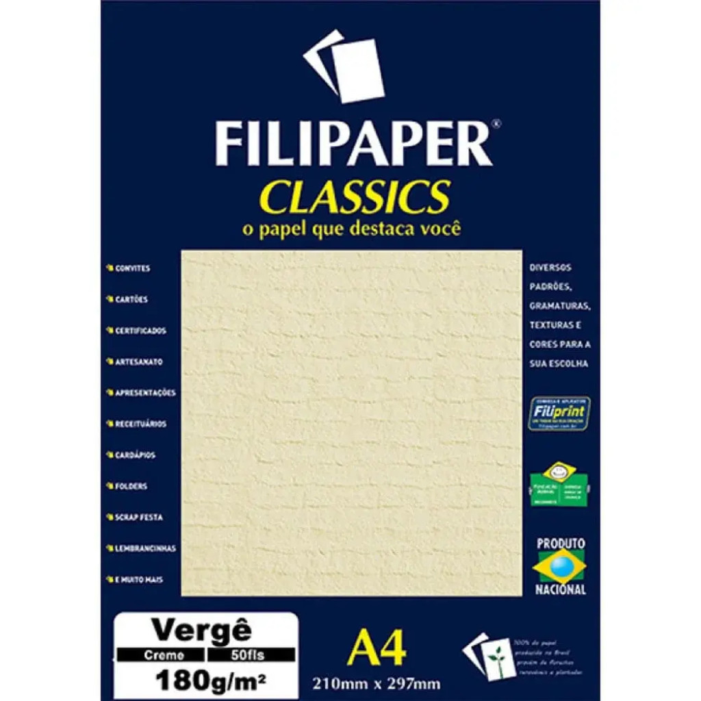 Papel Verge Filipaper Creme A4 180Gr. 50 Fls