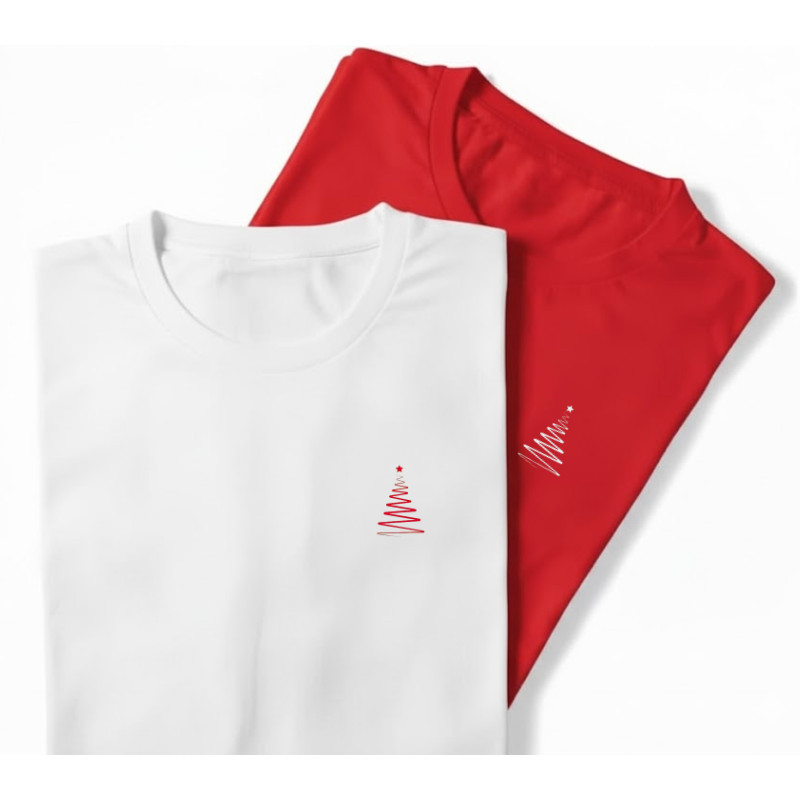 Kit 2 Camiseta Natal Casal Minimalista Conjunto Unissex T-shirt Comemoração Natalina Básica Algodão BRACOL STORE