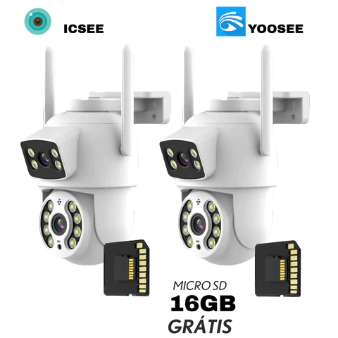 Câmera De Segurança Lente Dupla IP66 Wi-Fi 360° Sensor Movimento Visão Noturna+MICROSD 16GB 1/2/3/4 Unidades