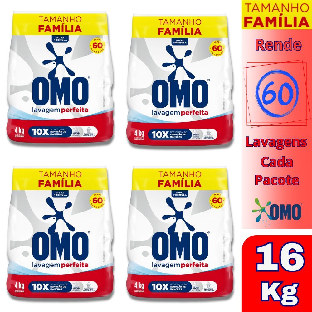 Kit 4 Sabão Pó OMO Lavagem Perfeita Pacote Família 4Kg cada