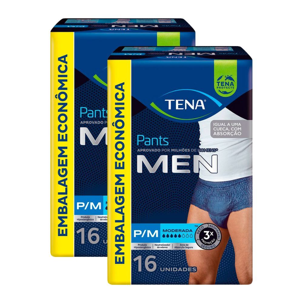 Kit 2 Roupa Íntima Descartável Tena Pants Men Tamanho P/M com 16 Unidades em Oferta na Shopee