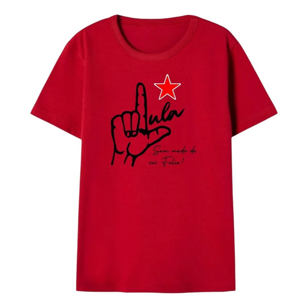 Camisa Camiseta Algodão Masculina Lula Presidente Luiz Inácio Lula da Silva   Gola Redonda Manga 3/4 Macia e Confortável