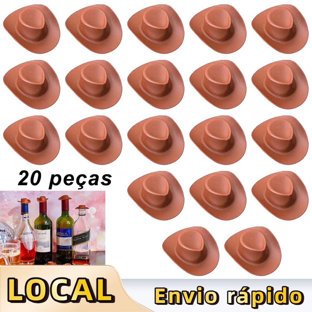 Pacote 20 Mini Chapéu Decorativo Cowboy - 5,4x4,6cm Plástico Marrom, para Festa e Decoração
