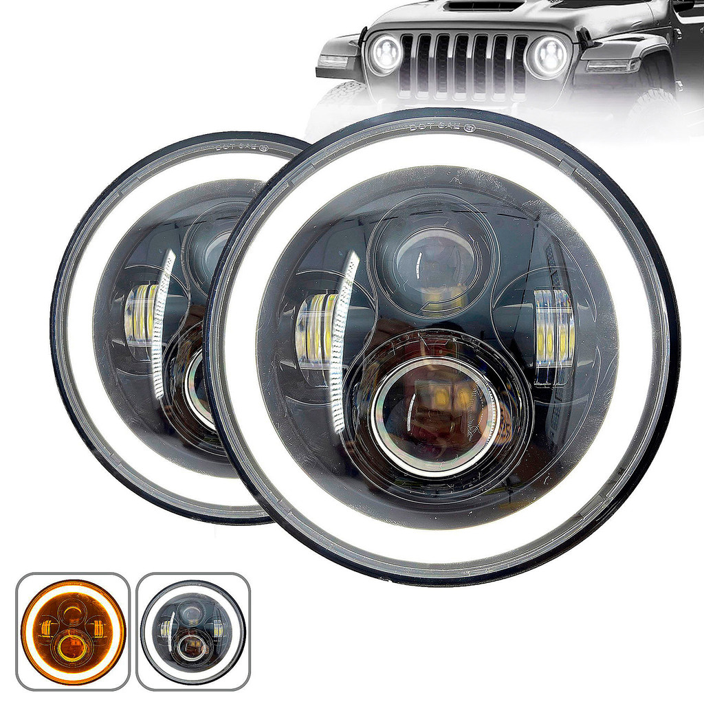 Par Farol Led de 7 Polegadas Projetor DRL + Seta Led Angel Eyes