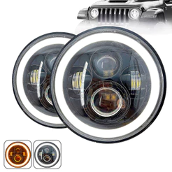 Par Farol Led de 7 Polegadas Projetor DRL + Seta Led Angel Eyes