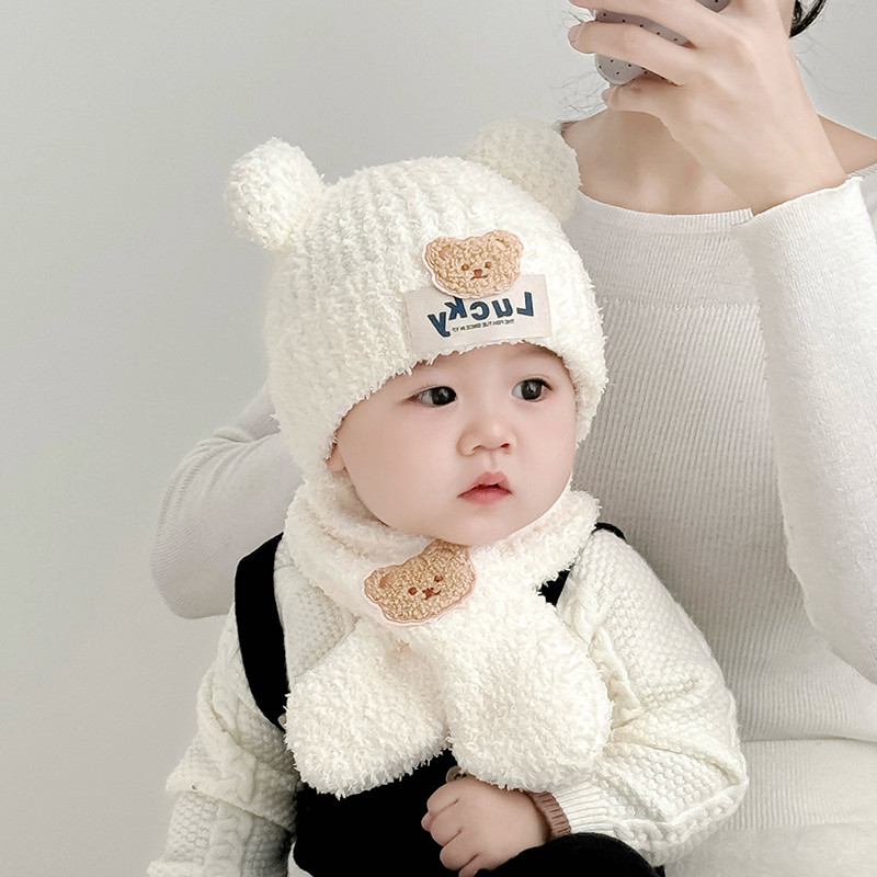Chapéu do bebê cachecol conjunto de duas peças outono inverno bebê quente à prova de vento proteção de orelha chapéu cri