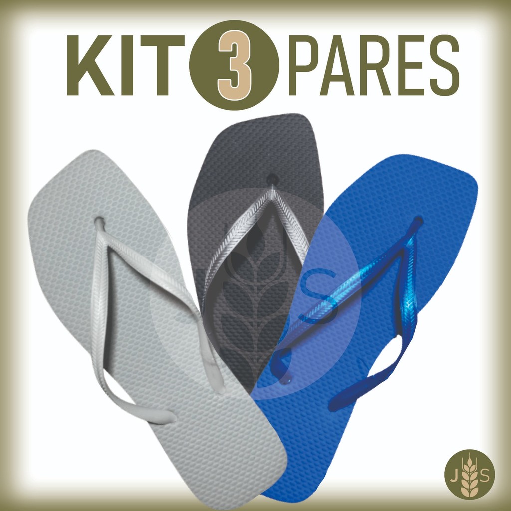 KIT 3 PARES CHINELOS | SANDÁLIAS DE BORRACHA LEVE E MACIA | Femininos, Cores Variadas- ref02