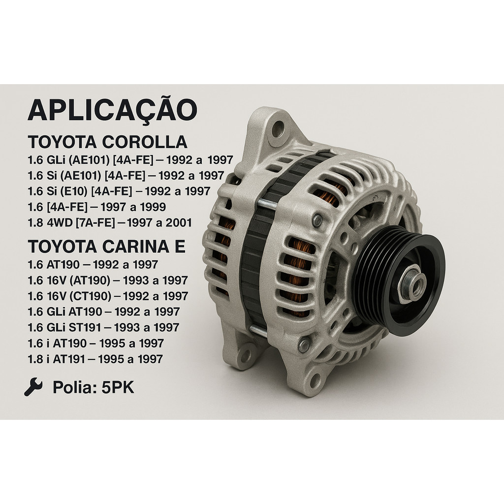 ALTERNADOR COROLLA 1.6/1.8 16V ANO 1996/2001 CORREIA 5PK