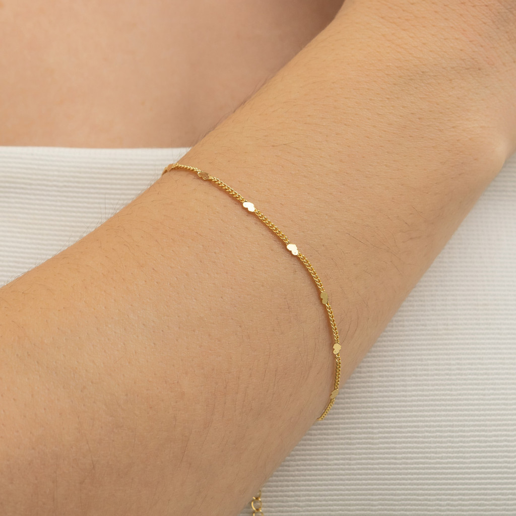 Pulseira com Corações Dourados Banhado a Ouro 18K - D France Semijóias