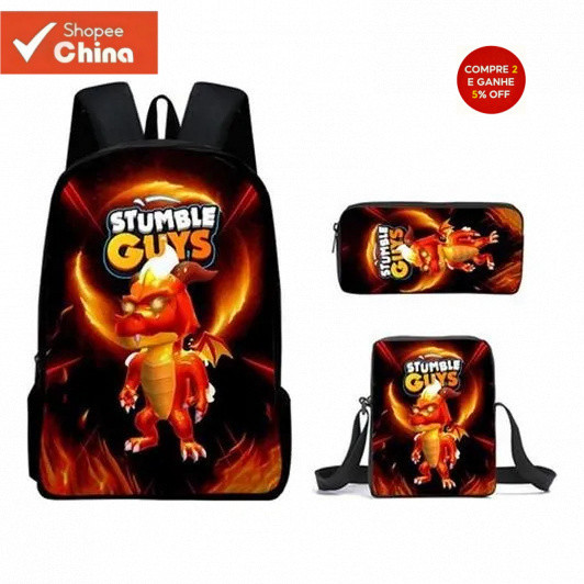 Conjunto de 3 Peças Mochila Escolar Anime Menino Tumbando para Meninos HK8C