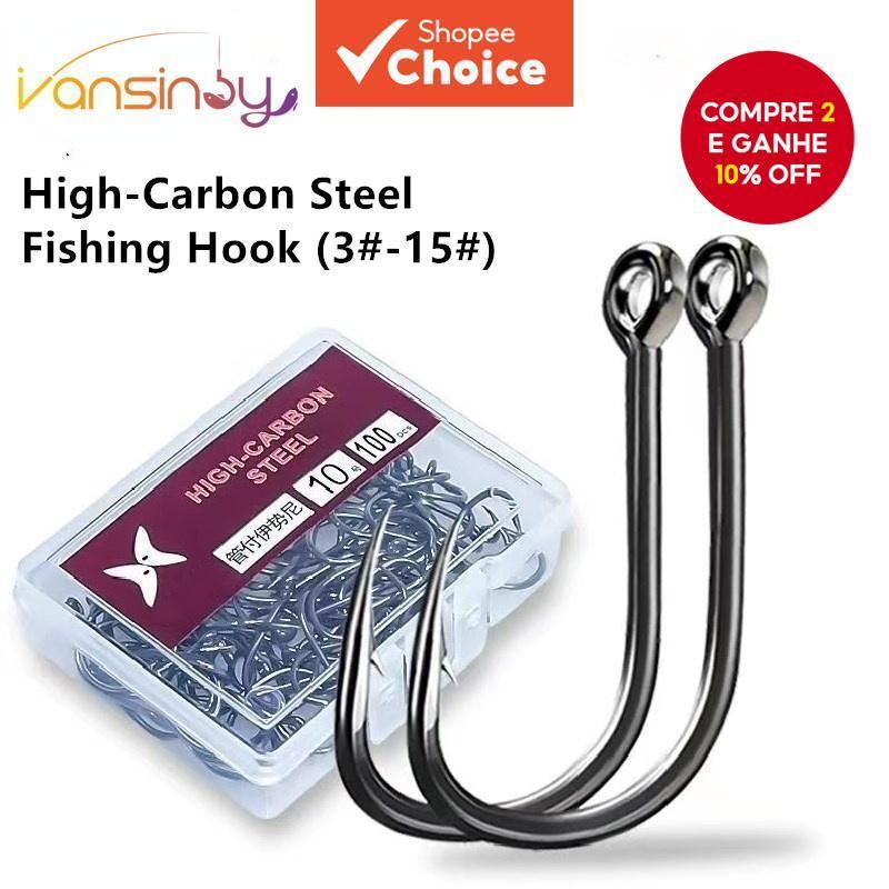 Conjunto De Anzol De Pesca-100 Peças De Ganchos Circulares De Aço Carbono Fortes Para Água Salgada/Doce em Oferta na Shopee