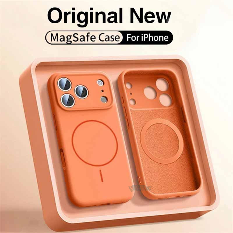 Nova Capa Magnética De Silicone Líquido Laranja Para iPhone 17 Pro Max Magsafe De Carregamento Sem Fio