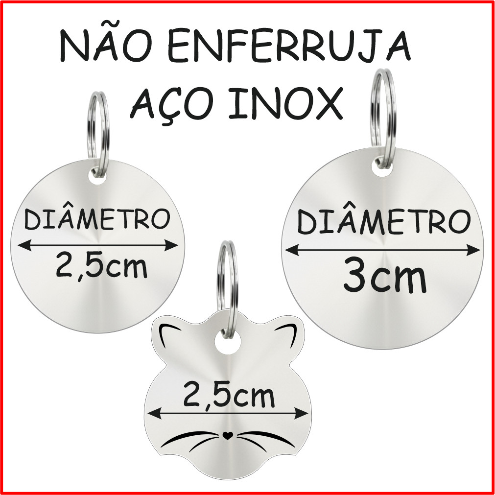 Plaqueta Em Aço Inox Identificação Pet Nome Telefone
