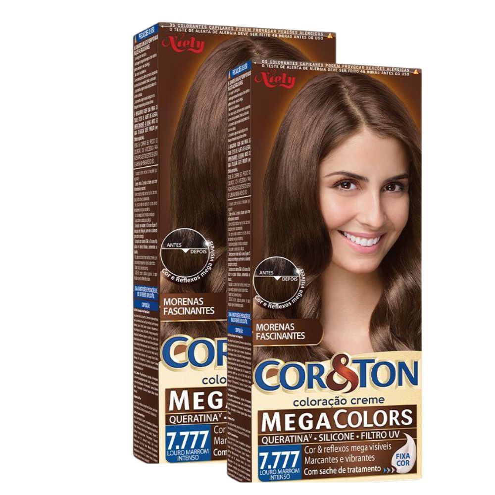 Kit 2 Coloração Niely Cor&Ton Louro Marrom Intenso 7777 em Oferta na Shopee