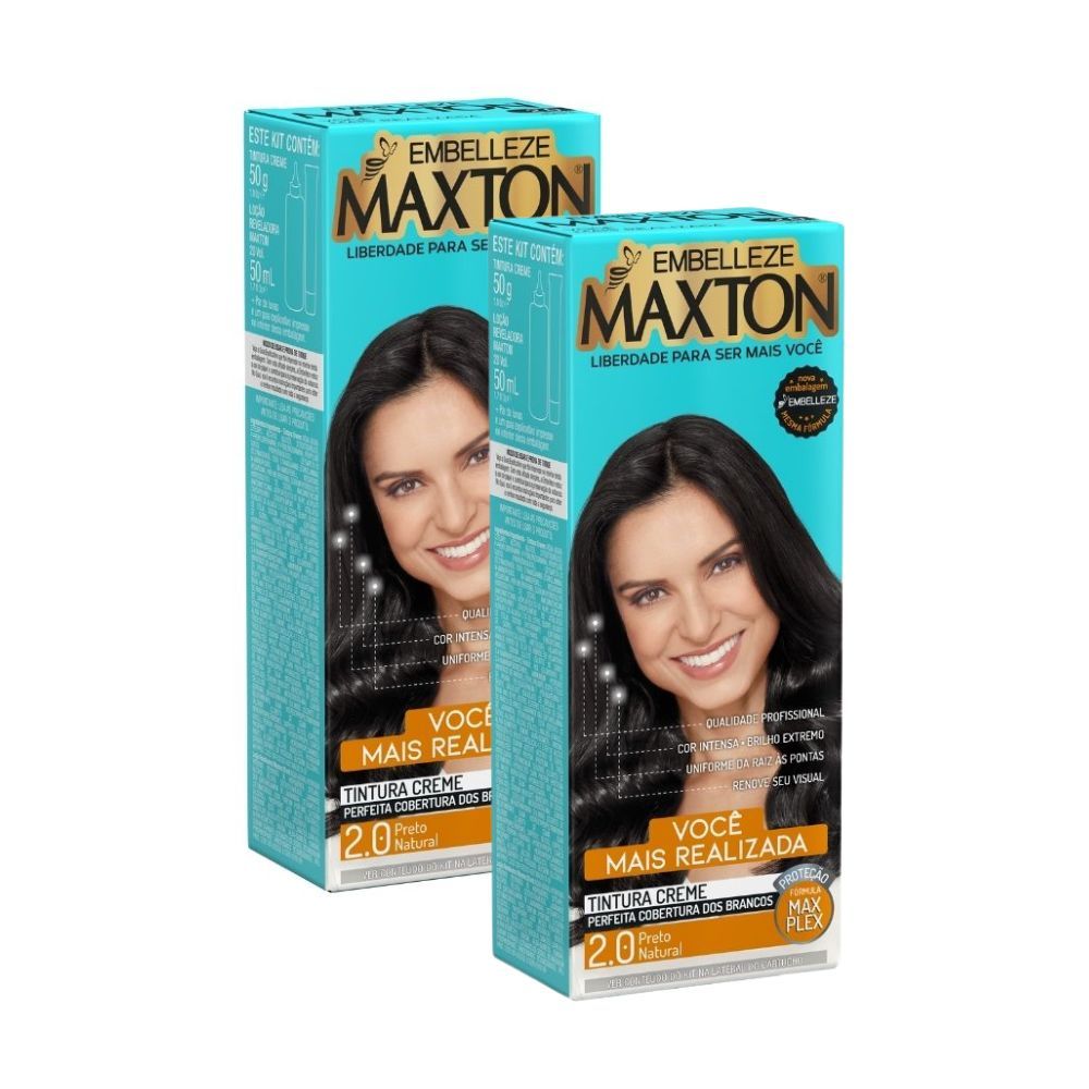 Kit 2 Tintura Creme Maxton Preto Natural 2.0