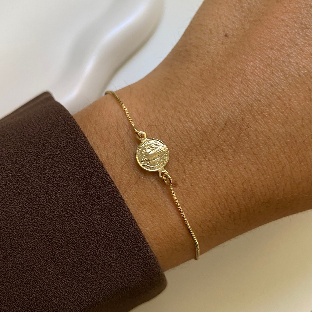 Pulseira São Bento Delicada Banhada em Ouro Semijoia Premium