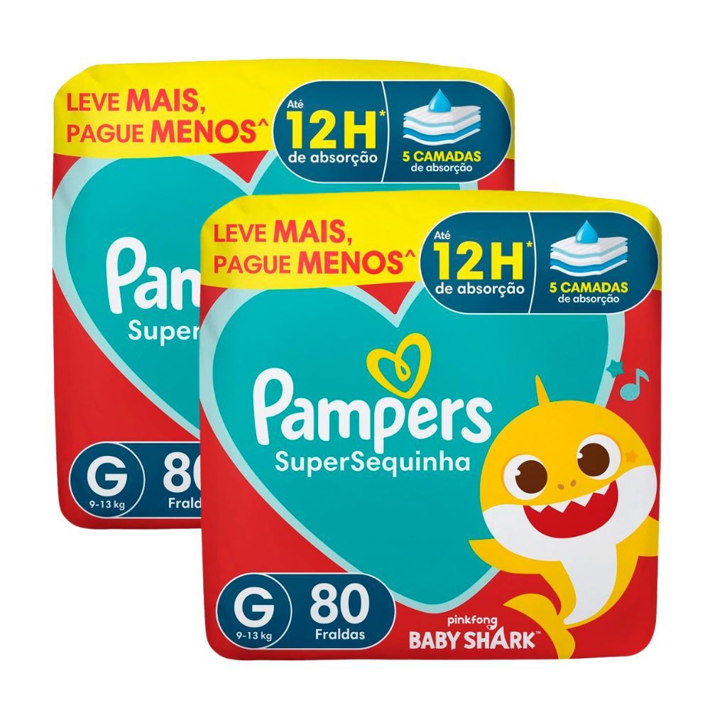 Kit 2 Fralda Pampers Supersequinha Tamanho G 80 Unidades Descartáveis Leve + Por - em Oferta na Shopee
