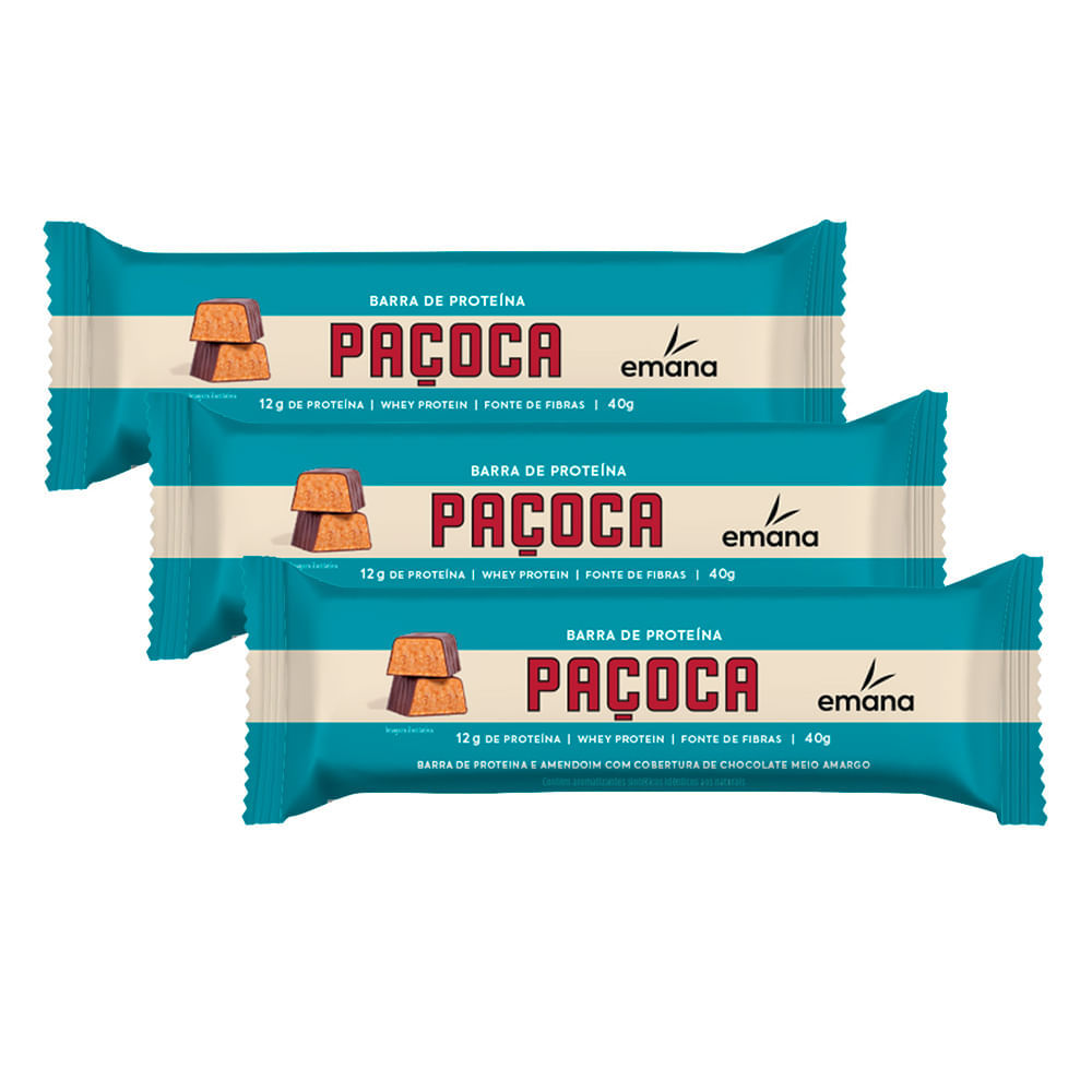 Kit 3 Barra de Proteína Emana Sabor Paçoca com 12g de Proteína 40g em Oferta na Shopee